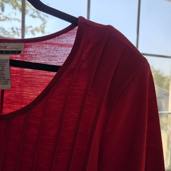 Vtg 90s Diana Marco Dress 18 Jersey Pintuck Tie Back Maxi Red Cottage Holiday - Picture 6 of 10